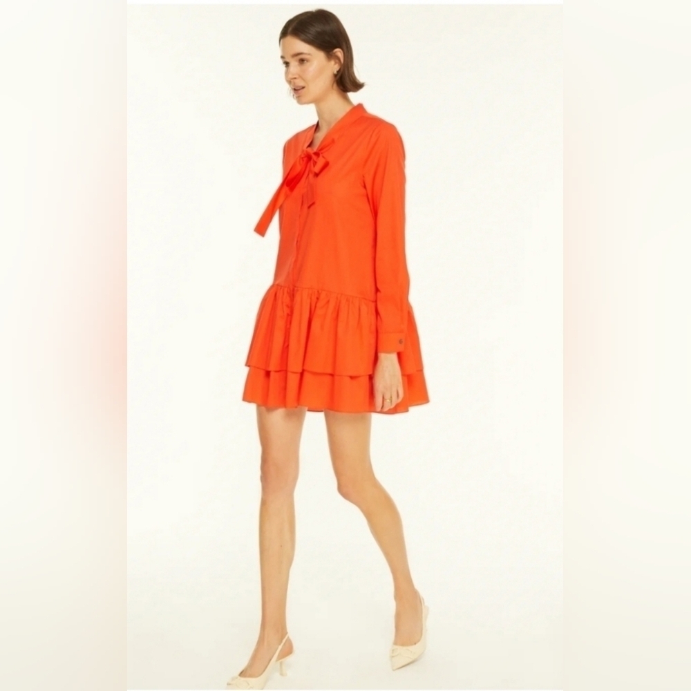 NWT! Harshman, Laverne Bow Tie Dress, Coral Orange, Various Sizes -MSRP $304